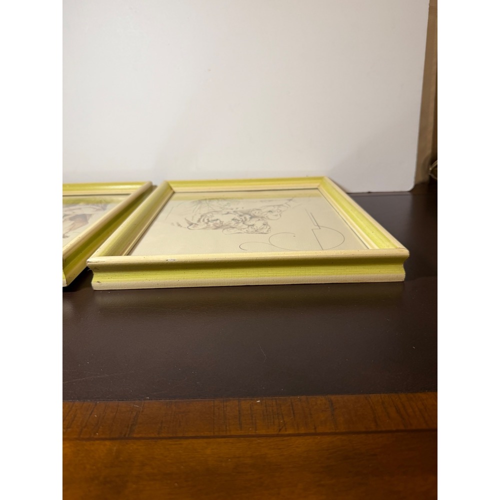 Vintage Tara Signed Wildlife Art Prints Set 2 Tiger Elephant Framed 11x13 Green - Picture 16 of 16